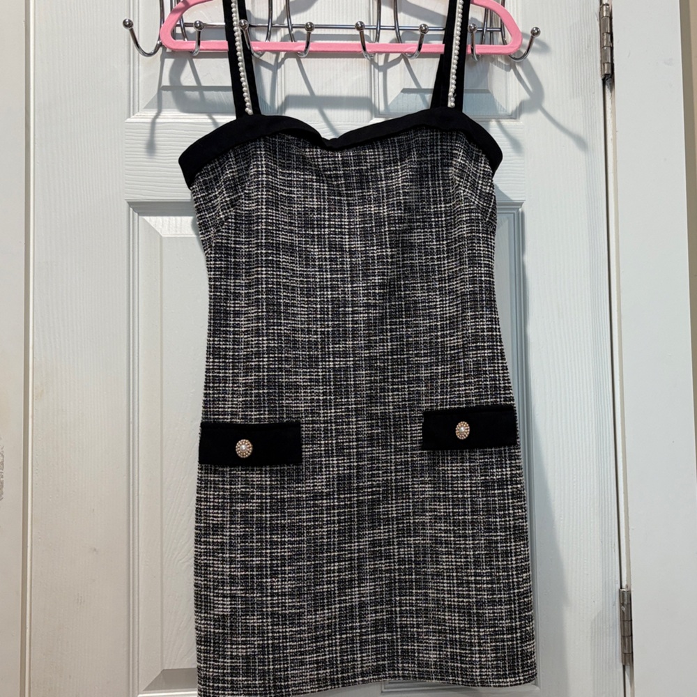 City Triangles Black and White Strapless Tweed Mini Dress